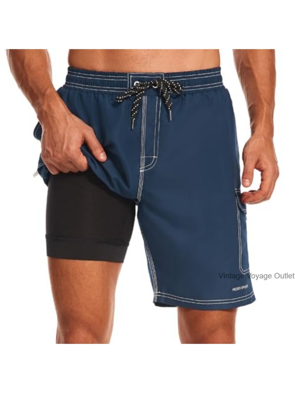 Men's Swim Trunks with Compression Liner Quick-Dry Cargo Pockets 9 Inch